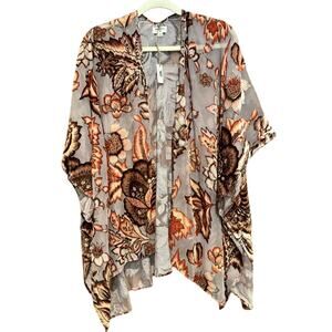 NWT Velvet Burnout Floral Kimono By World Market Janelle Rust And Gray One Size